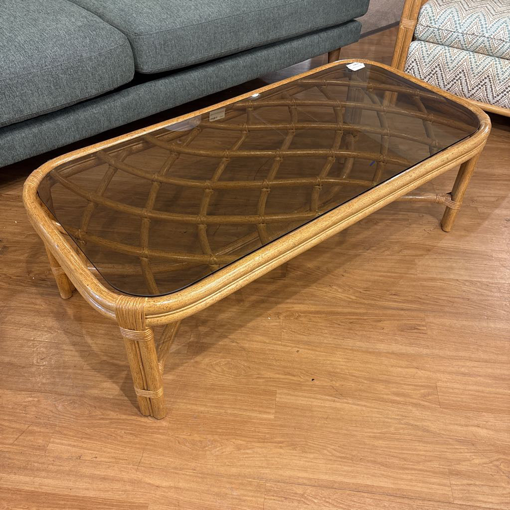 Rattan Coffee Table w/Glass Top
