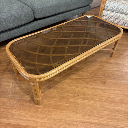 Rattan Coffee Table w/Glass Top