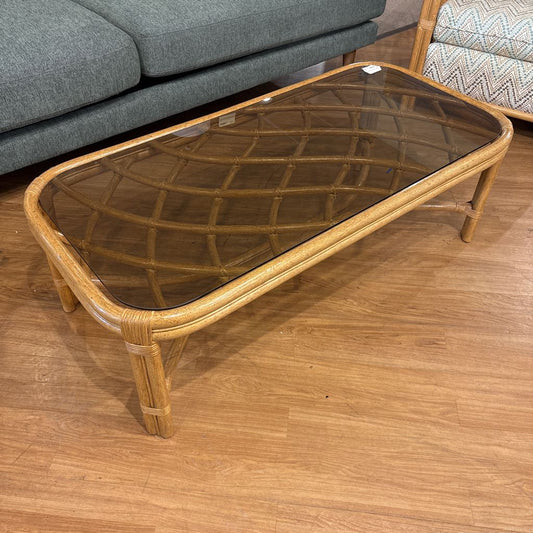 Rattan Coffee Table w/Glass Top