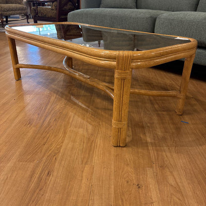 Rattan Coffee Table w/Glass Top