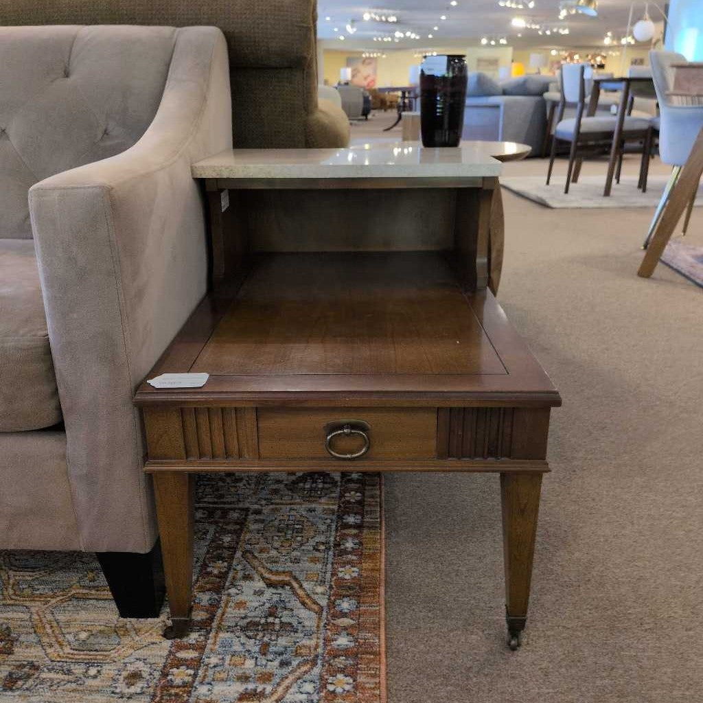 MCM Step Up End Table w/Marble Top