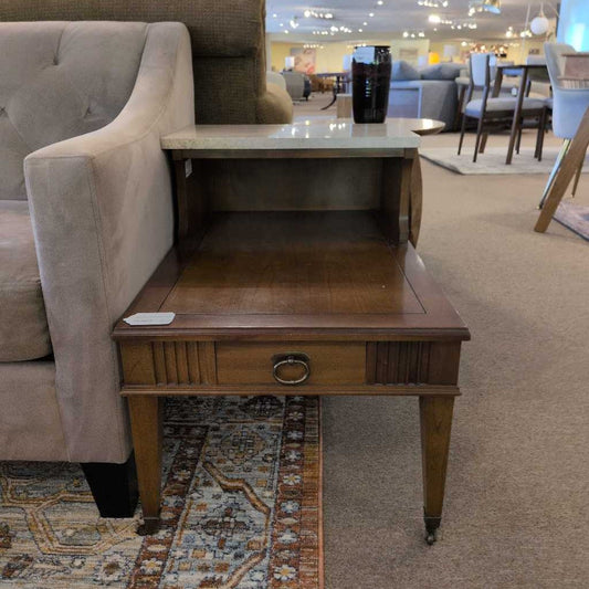 MCM Step Up End Table w/Marble Top