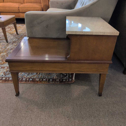 MCM Step Up End Table w/Marble Top