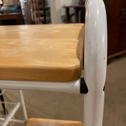 White Metal + Wood Rolling Cart