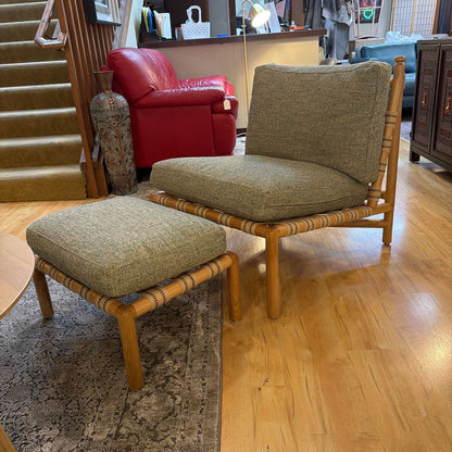 Norwalk Green Upholstry Blonde Wood Frame Accent Chair w/ Ottoman