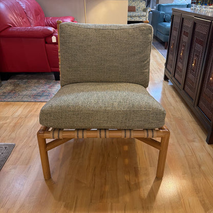 Norwalk Green Upholstry Blonde Wood Frame Accent Chair w/ Ottoman