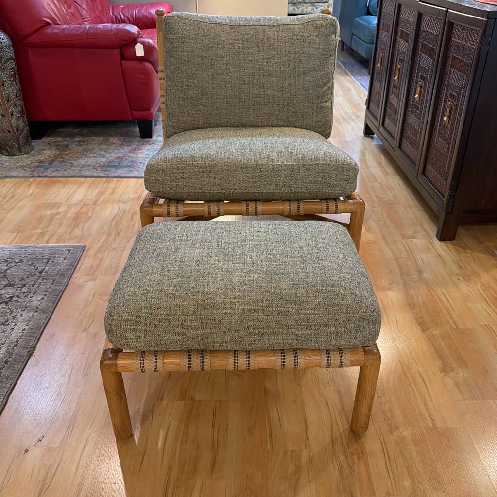 Norwalk Green Upholstry Blonde Wood Frame Accent Chair w/ Ottoman