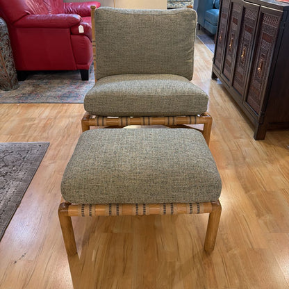 Norwalk Green Upholstry Blonde Wood Frame Accent Chair w/ Ottoman