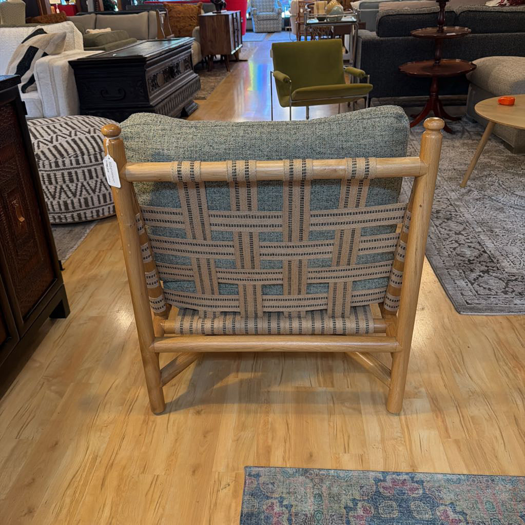 Norwalk Green Upholstry Blonde Wood Frame Accent Chair w/ Ottoman