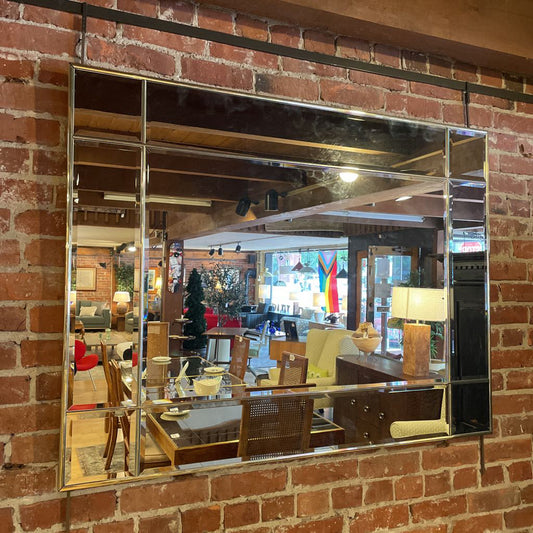 Large Heavy Beveled Sections Mirror in Brass Frame
