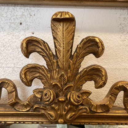 Large Fancy Gold Frame Mirror with 3 Feathers Top Detail