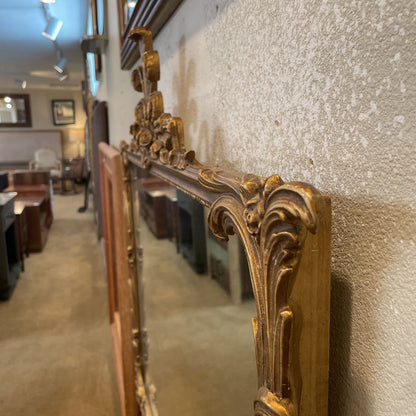 Large Fancy Gold Frame Mirror with 3 Feathers Top Detail
