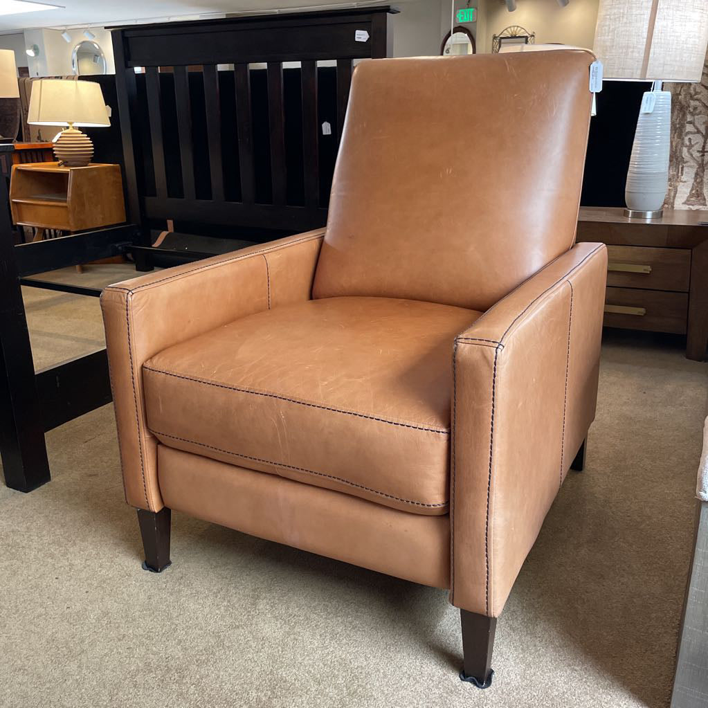 West Elm Caramel Leather w/ Black Stitching Manual Recliner Chair AS IS