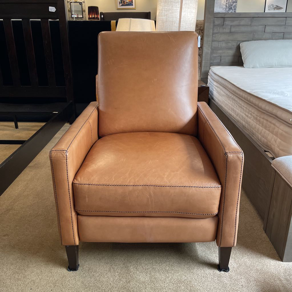 West Elm Caramel Leather w/ Black Stitching Manual Recliner Chair AS IS