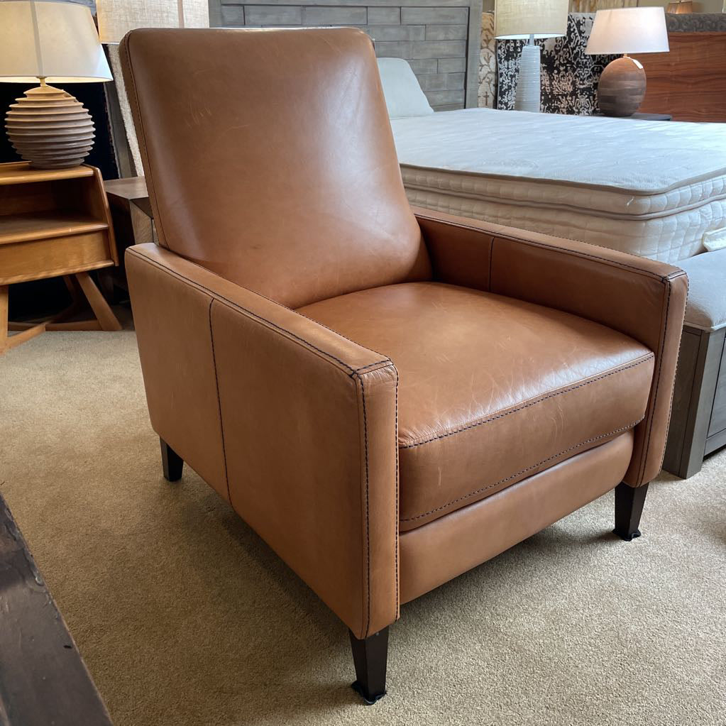 West Elm Caramel Leather w/ Black Stitching Manual Recliner Chair AS IS