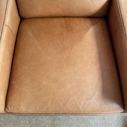 West Elm Caramel Leather w/ Black Stitching Manual Recliner Chair AS IS