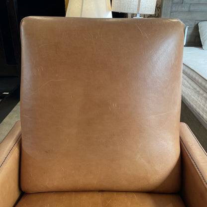 West Elm Caramel Leather w/ Black Stitching Manual Recliner Chair AS IS
