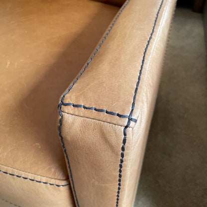 West Elm Caramel Leather w/ Black Stitching Manual Recliner Chair AS IS
