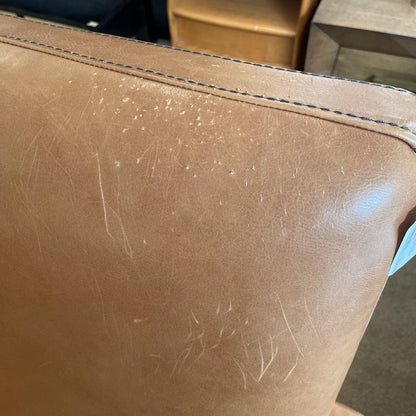 West Elm Caramel Leather w/ Black Stitching Manual Recliner Chair AS IS