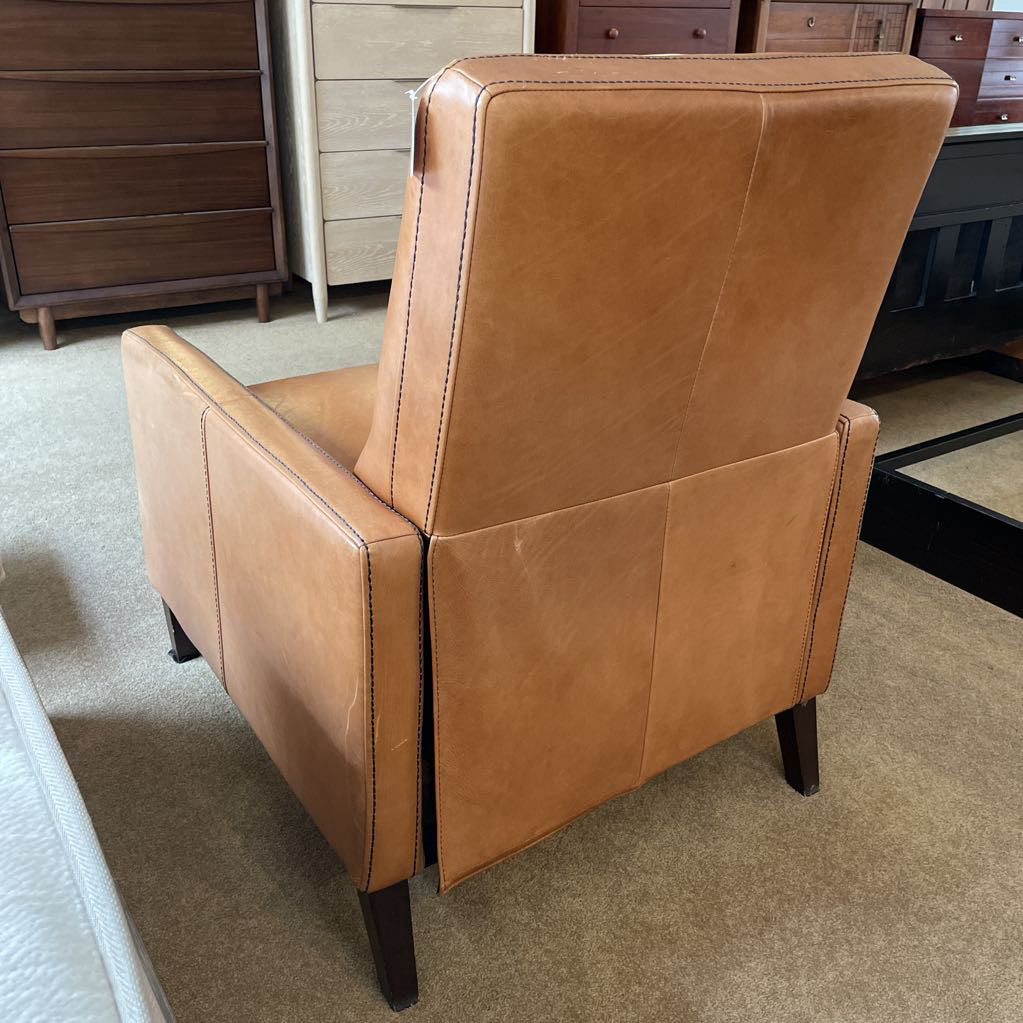West Elm Caramel Leather w/ Black Stitching Manual Recliner Chair AS IS