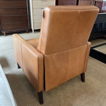 West Elm Caramel Leather w/ Black Stitching Manual Recliner Chair AS IS