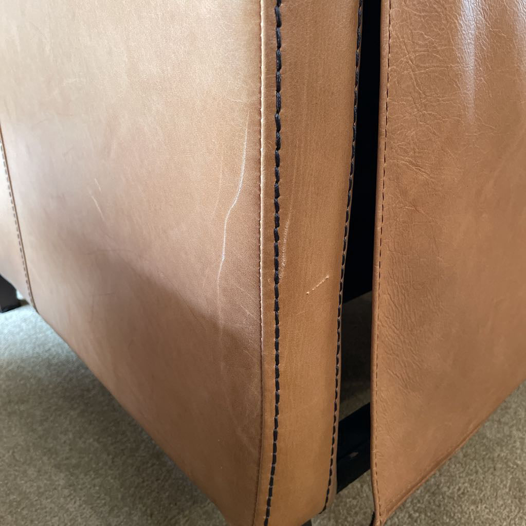 West Elm Caramel Leather w/ Black Stitching Manual Recliner Chair AS IS