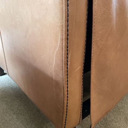 West Elm Caramel Leather w/ Black Stitching Manual Recliner Chair AS IS
