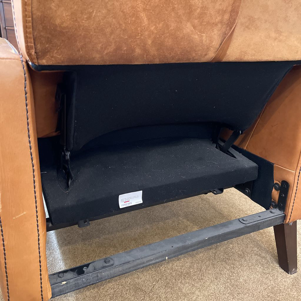 West Elm Caramel Leather w/ Black Stitching Manual Recliner Chair AS IS