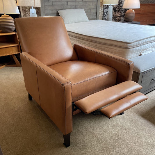 West Elm Caramel Leather w/ Black Stitching Manual Recliner Chair AS IS