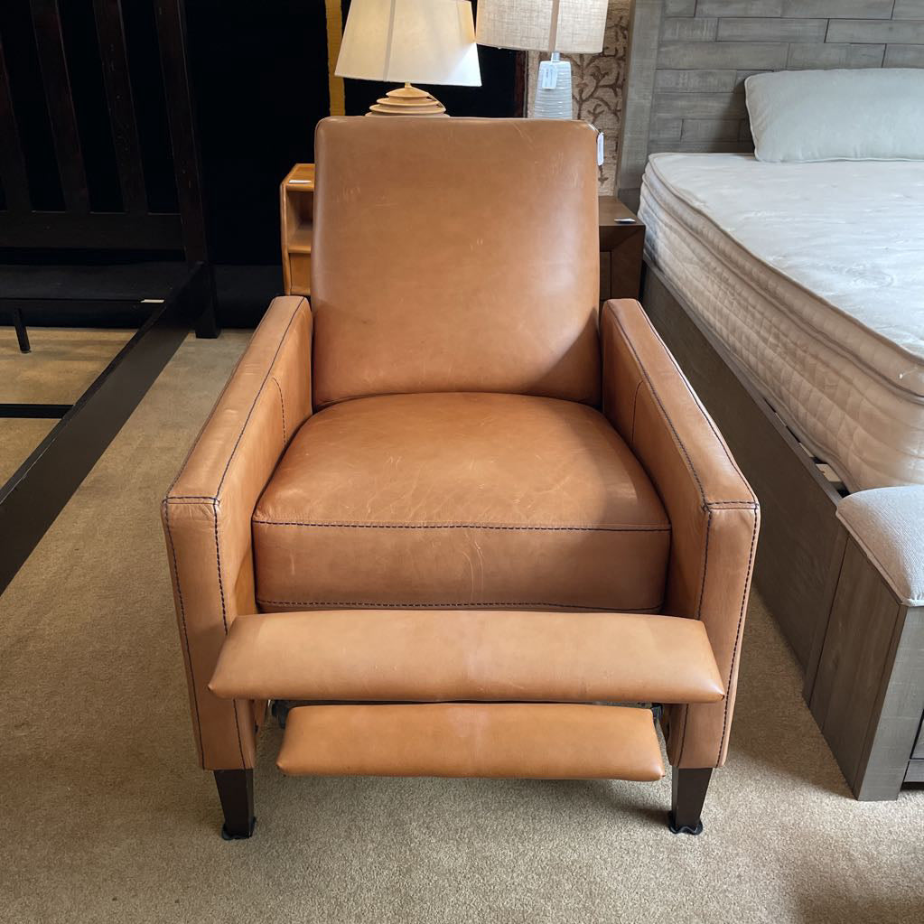 West Elm Caramel Leather w/ Black Stitching Manual Recliner Chair AS IS