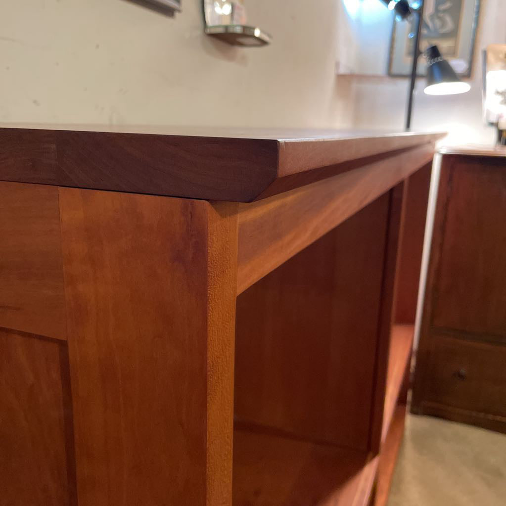 Double Wide 2 Tier Cherry Wood Mid Heigh Bookshelf w/ Extra Large Top Shelf