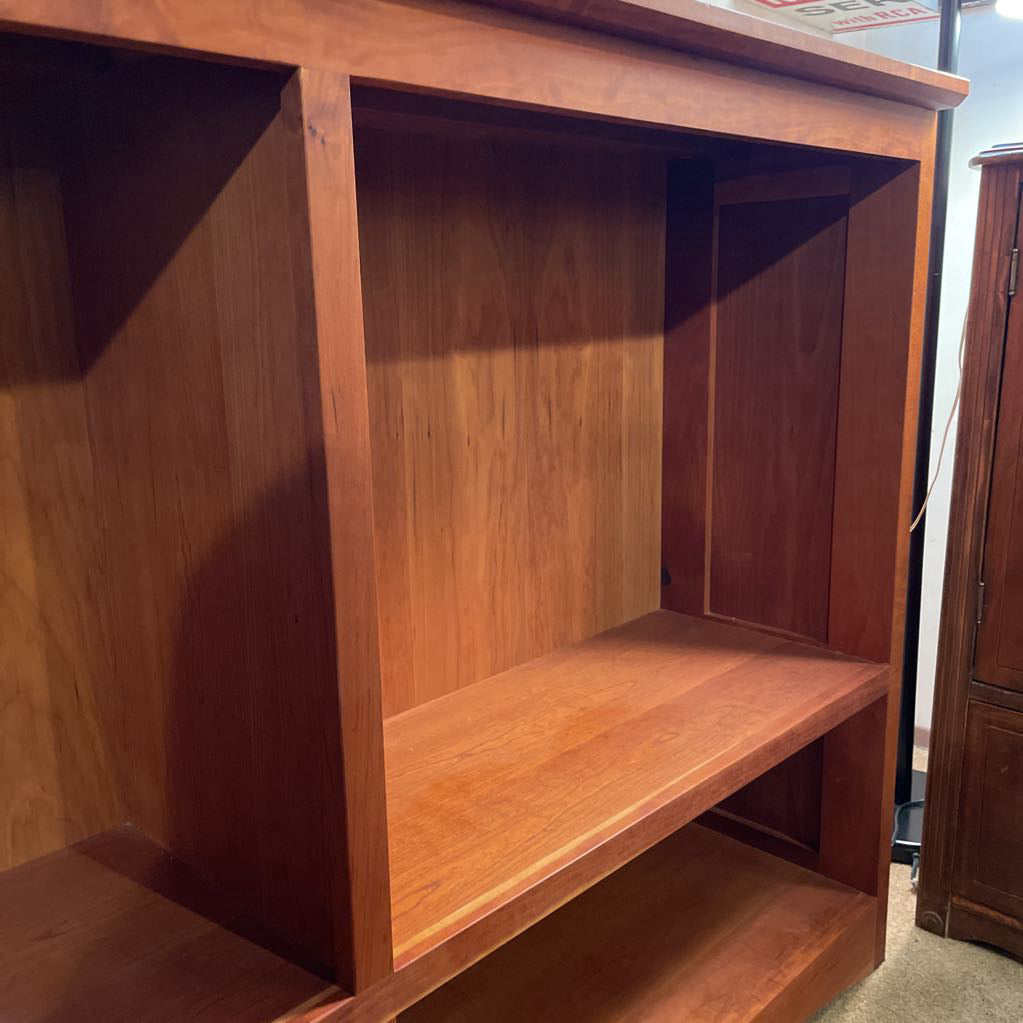 Double Wide 2 Tier Cherry Wood Mid Heigh Bookshelf w/ Extra Large Top Shelf