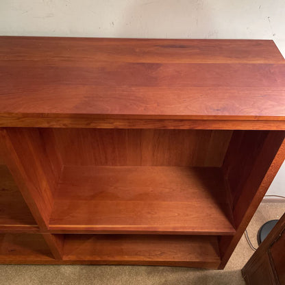Double Wide 2 Tier Cherry Wood Mid Heigh Bookshelf w/ Extra Large Top Shelf