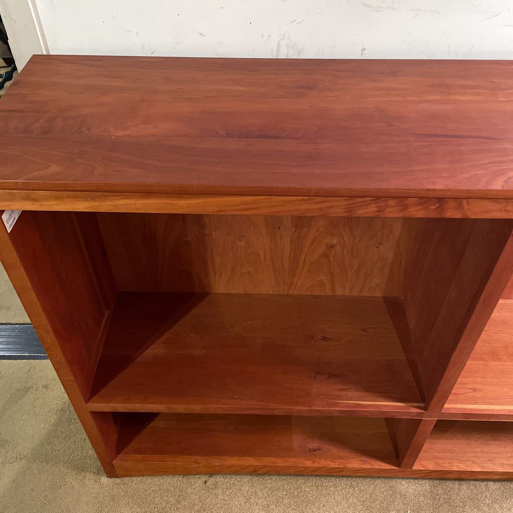 Double Wide 2 Tier Cherry Wood Mid Heigh Bookshelf w/ Extra Large Top Shelf