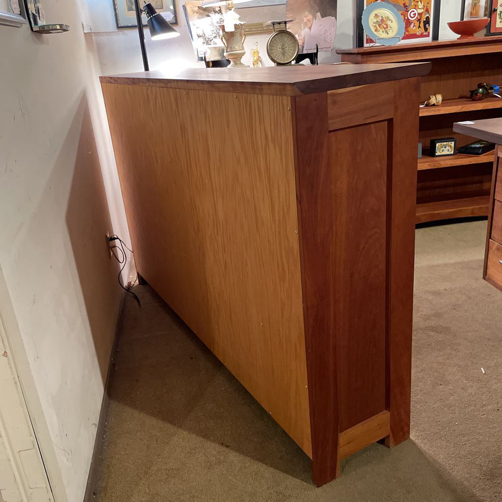 Double Wide 2 Tier Cherry Wood Mid Heigh Bookshelf w/ Extra Large Top Shelf