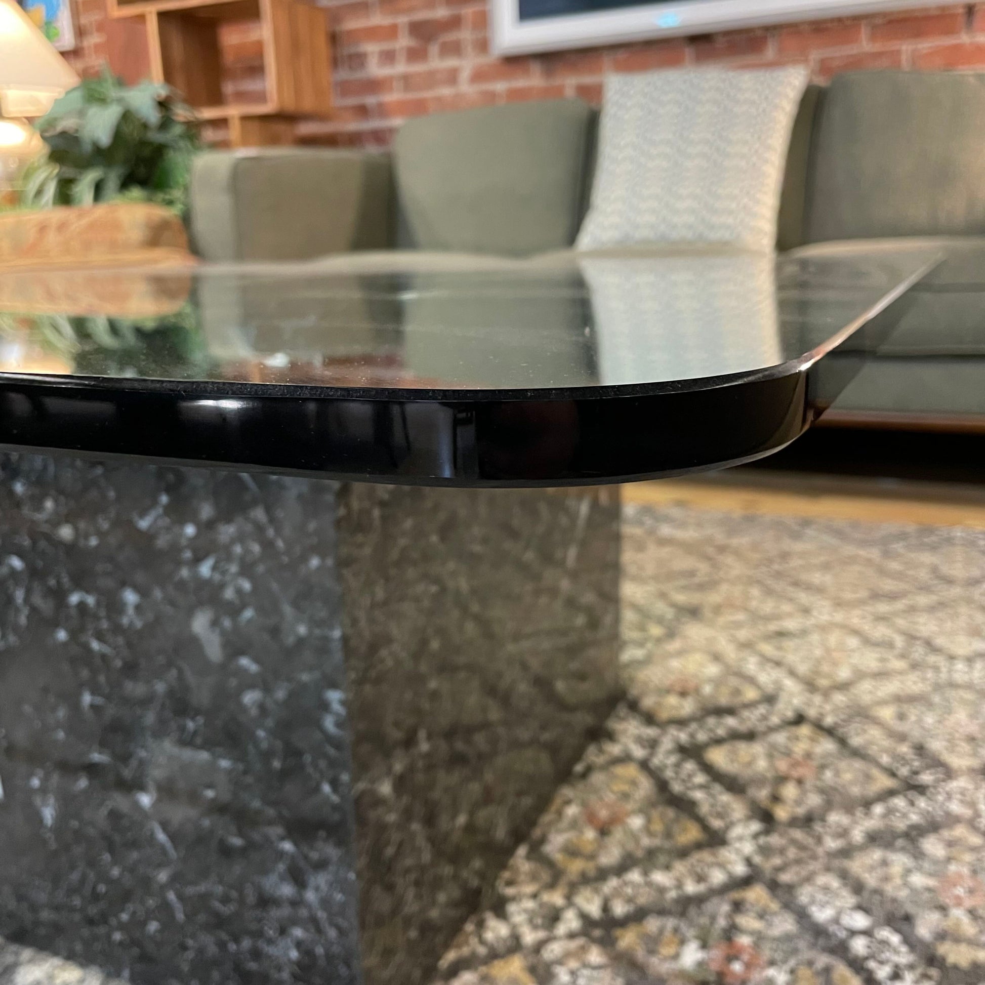 Dark Marble Base Coffee Table w/ Rounded Square Glass Top C COFFEE TABLES