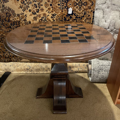Checker Board Top Round Wooden Game Table