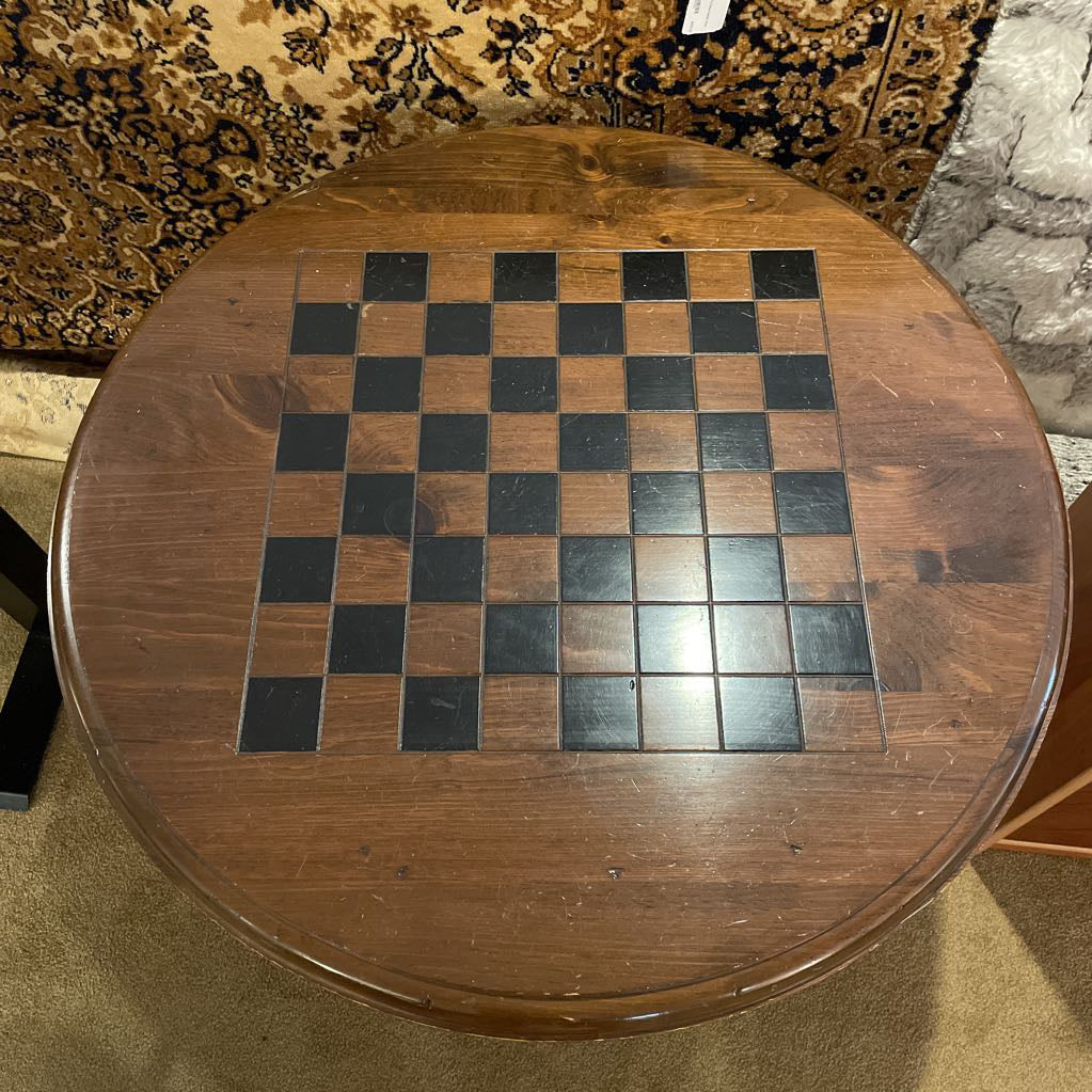 Checker Board Top Round Wooden Game Table