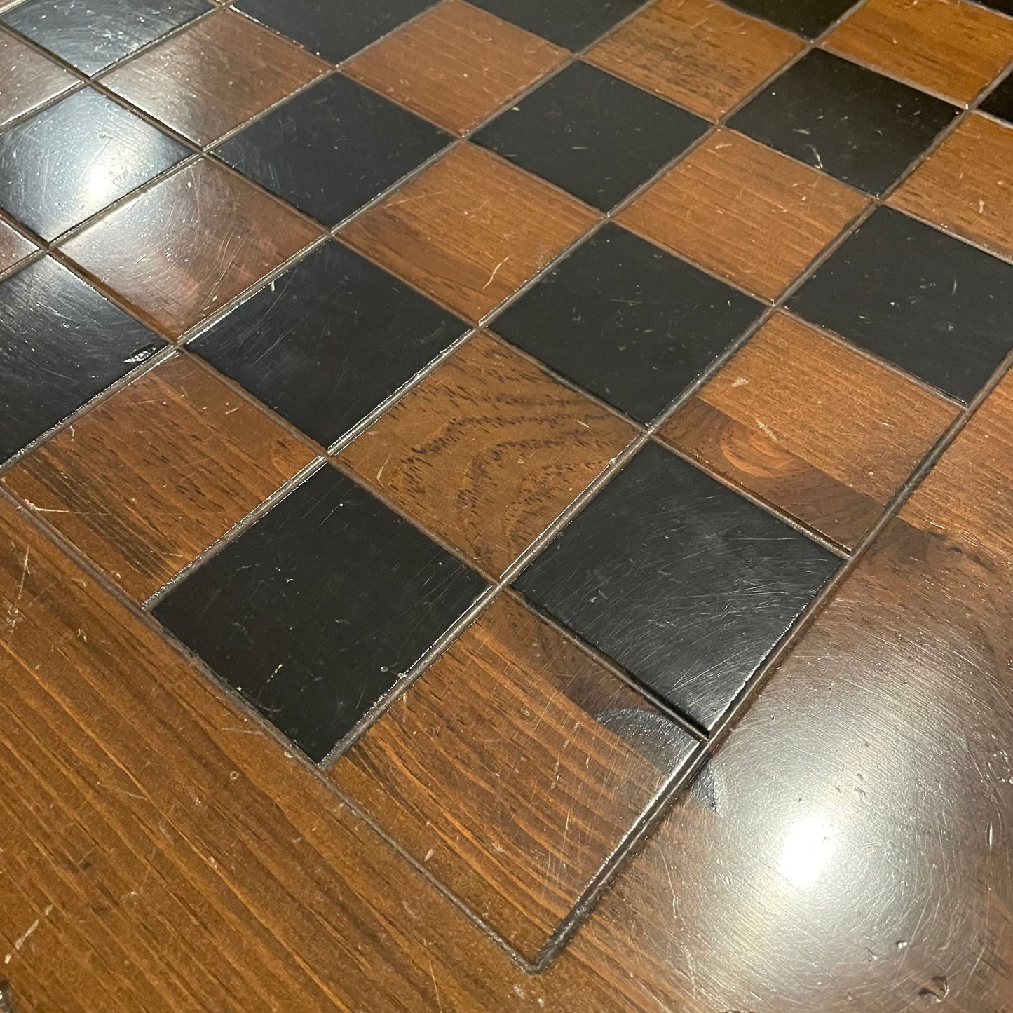 Checker Board Top Round Wooden Game Table