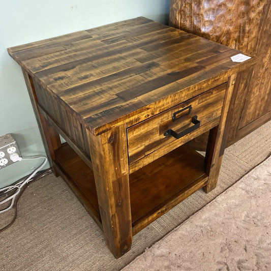 Large Rustic Wood Side Table w/Drawer C SIDE TABLES