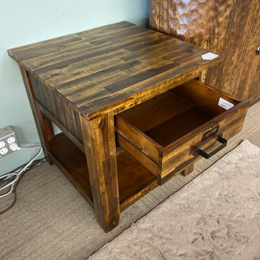 Large Rustic Wood Side Table w/Drawer C SIDE TABLES