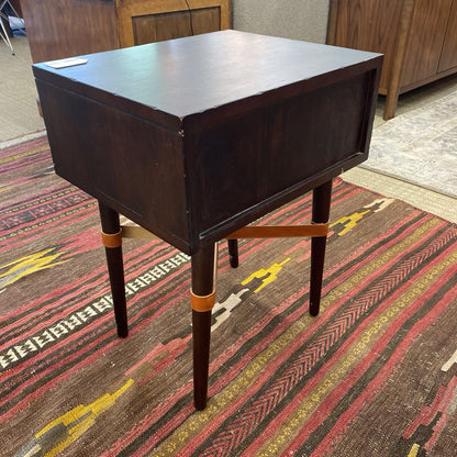 Dark Wood Side Table w/Leather Accents