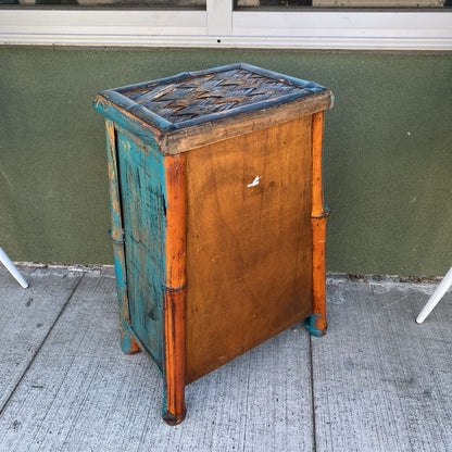 Teal Shabby Chic Rattan Three Drawer Side Table
