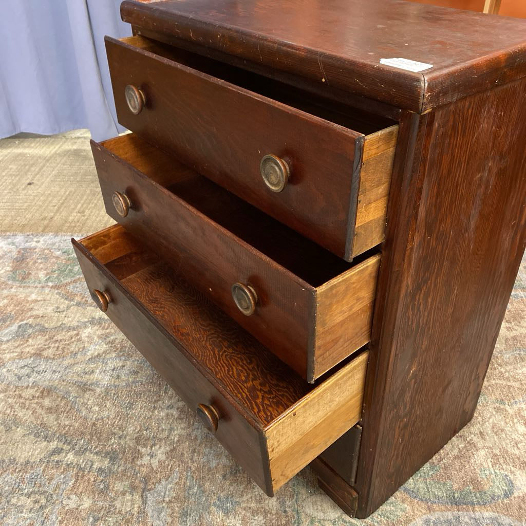 Vintage Dark Wood Four Drawer Chest w/Target Pulls C CABINETS