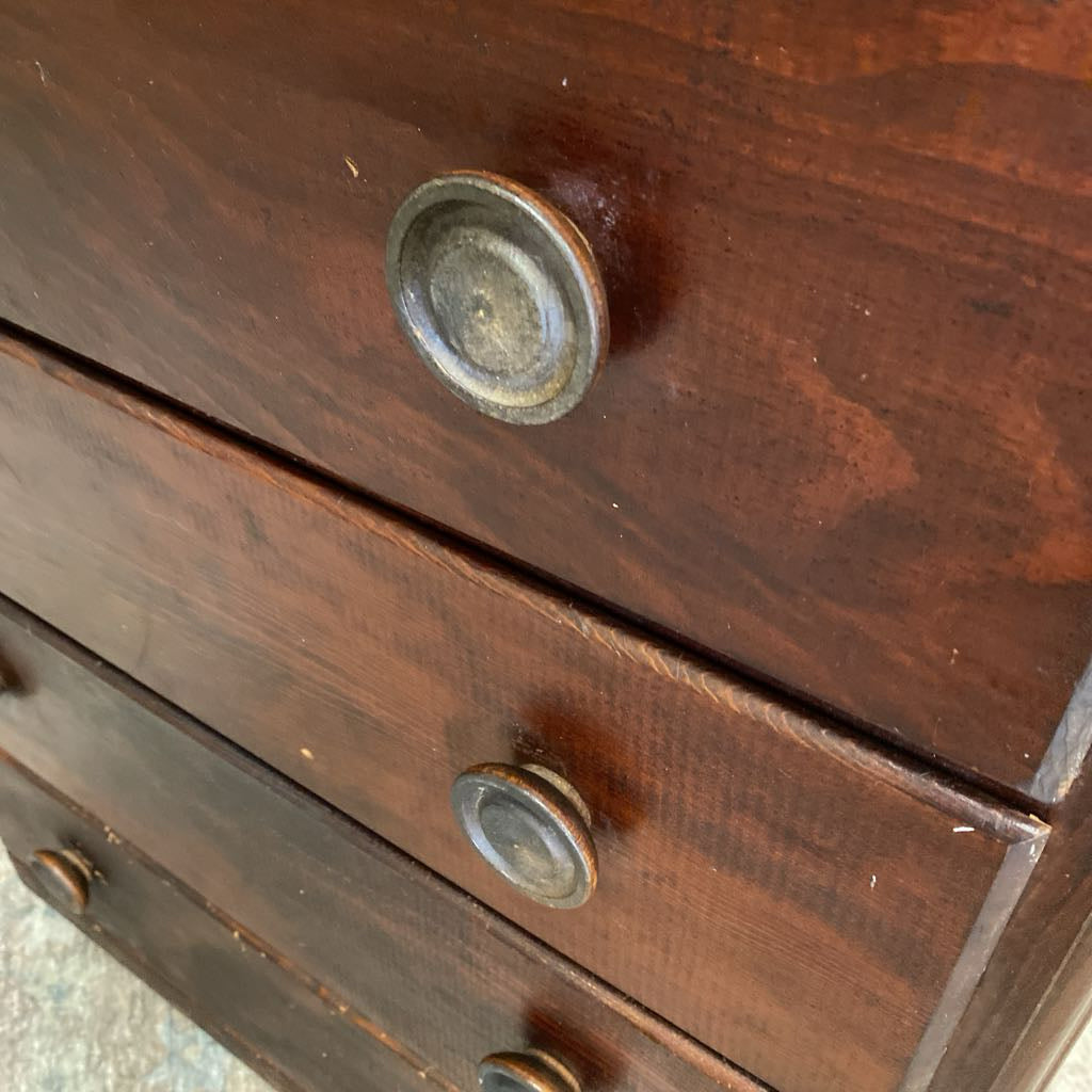 Vintage Dark Wood Four Drawer Chest w/Target Pulls C CABINETS
