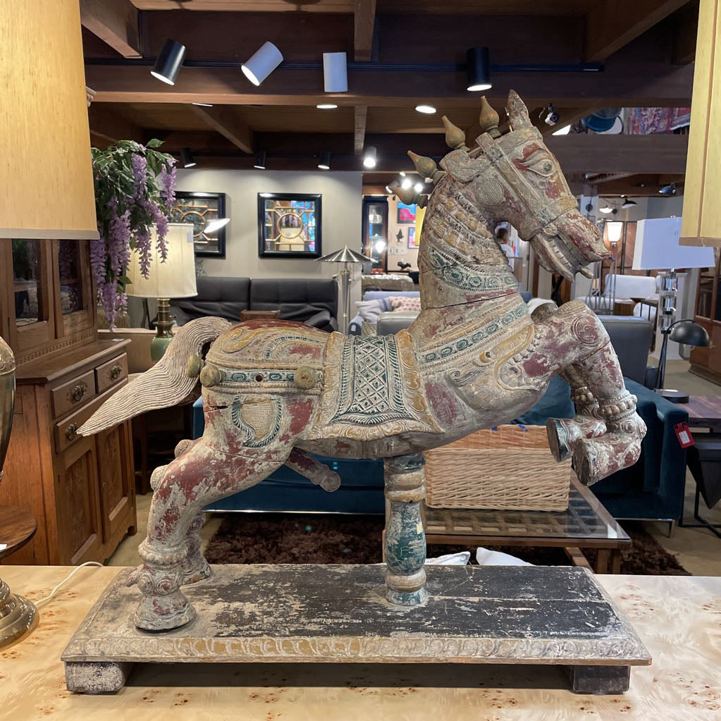 Wiid Painted Green, Gold & Red Horse Statue UNIQUE FINDS