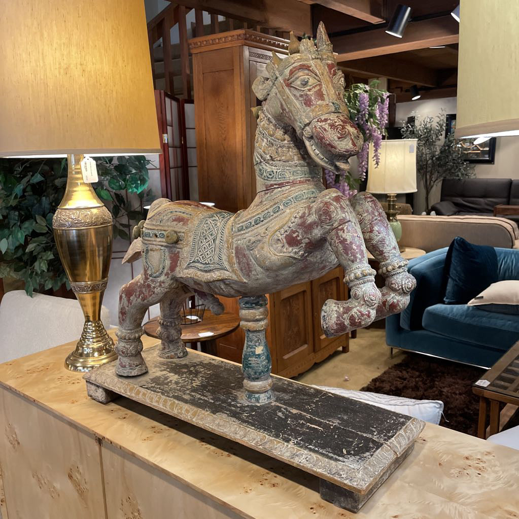 Wiid Painted Green, Gold & Red Horse Statue UNIQUE FINDS