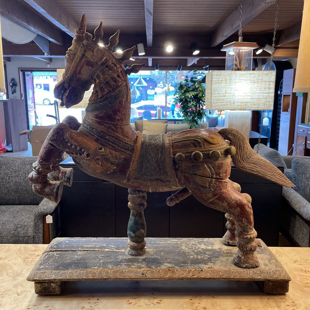 Wiid Painted Green, Gold & Red Horse Statue UNIQUE FINDS