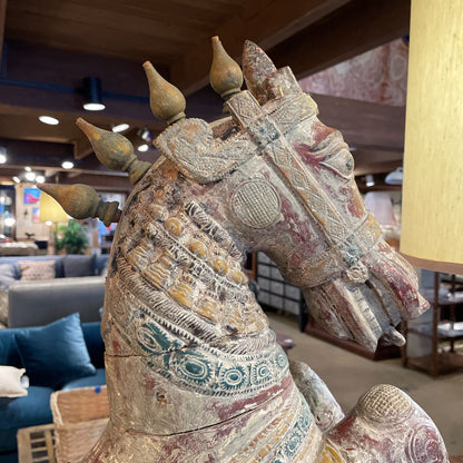 Wiid Painted Green, Gold & Red Horse Statue UNIQUE FINDS