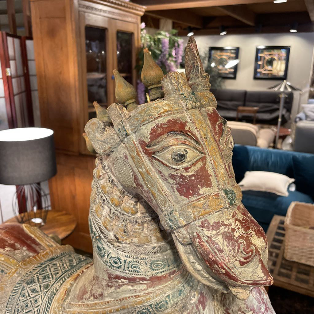Wiid Painted Green, Gold & Red Horse Statue UNIQUE FINDS